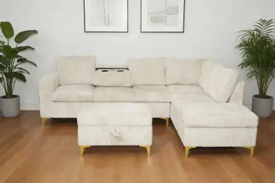 Quad comfort corduroy sofa cupholder with ottoman , View more