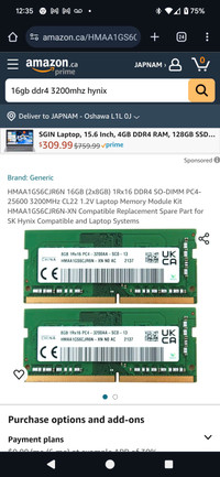 (2x8GB) 1Rx16 DDR4 SO-DIMM PC4-25600 3200MHz  Ram kit