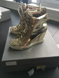 Authentic Giuseppe Zanotti Women's Wedge Sneakers Shoes Gold 36