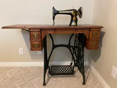 Vintage Singer Sewing Machine Cabinet with Coffin Box Top, View more