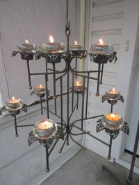 2 tiered metal Chandelier holds 12 tea lights