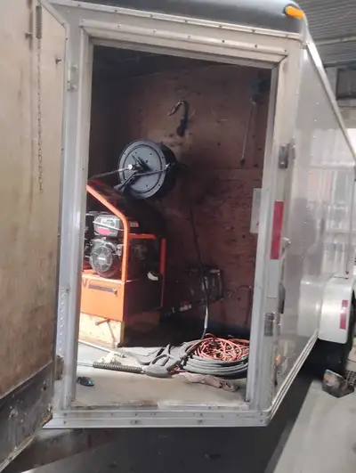 Mobile Hot Water Pressure Washer and Trailer - Hot water diesel burner, ~5000 PSI includes hose whee...
