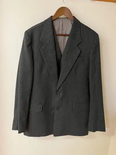 Suit Blazer with Vest Men Size 40, Grey Strip Wool 45%, Germany, View more