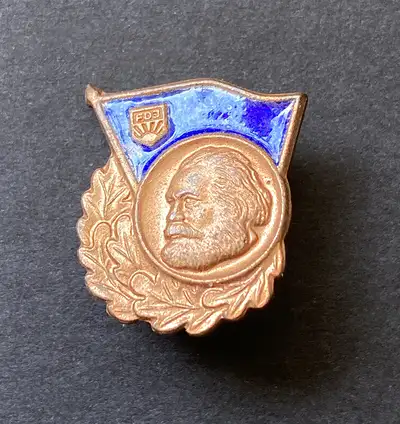 Vintage DDR East Germany Free German Youth FDJ Lapel Pin K. Marx, View more