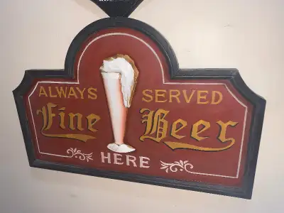 Vintage solid wood carved Beer Bar Pub sign excellent condition, View more