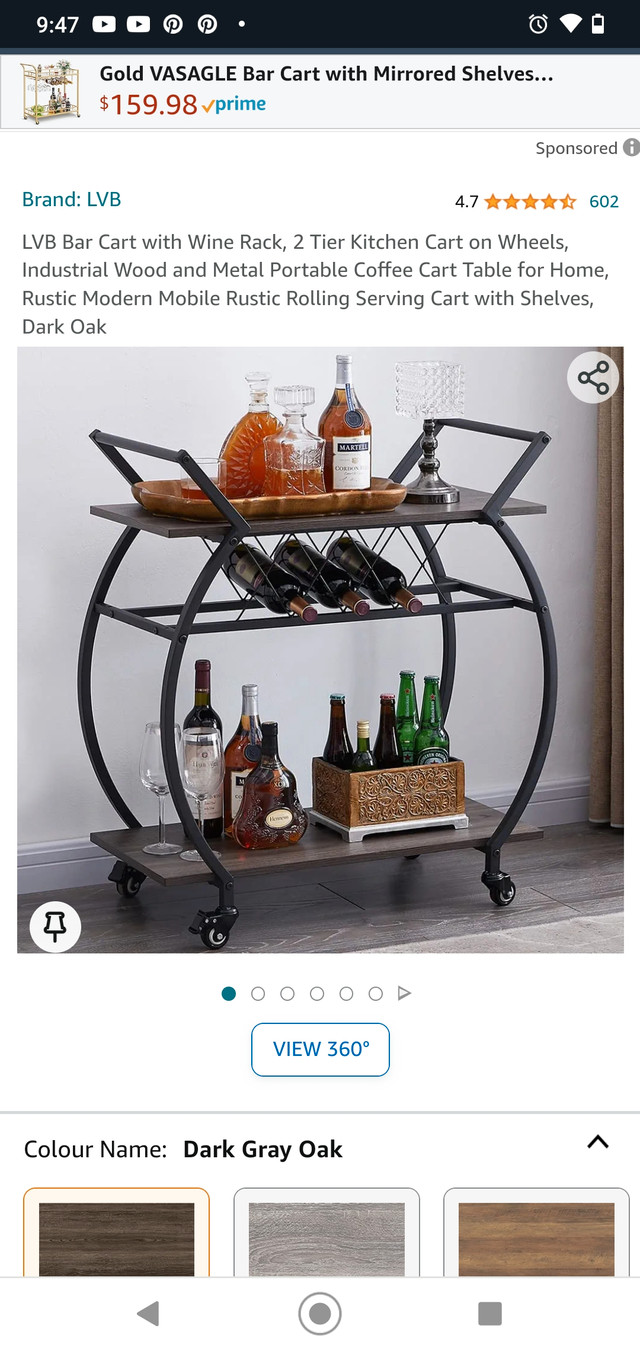Lvb bar cart with wine rack rustic oak  in Other Tables in Owen Sound - Image 4