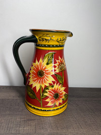 Sunflower Vase Hand painted Pier 1  Floral Terracotta Pitcher