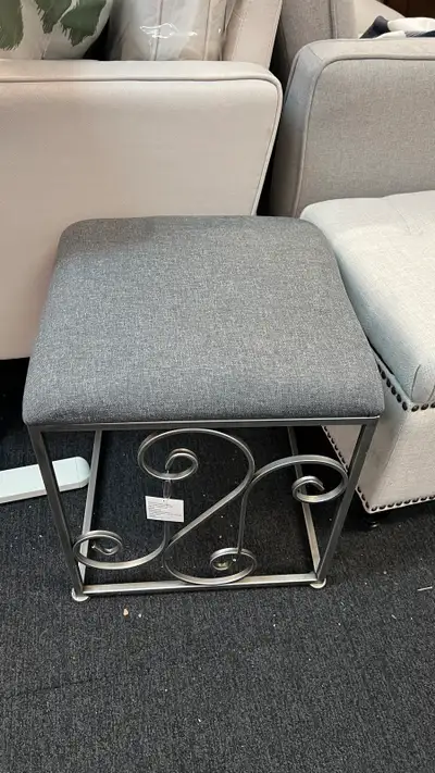 Vintage Foot Stool, French Ottoman with Linen Touch Fabric , View more