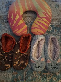 Two pairs of M/L Slippers and Neck Pillow