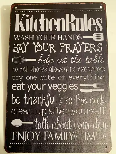 Kitchen Rules Metal Sign Home Decor 8” x 12”, View more