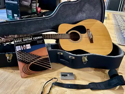 Yamaha Guitar, Case and Wooden Stand, View more