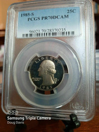 1985-S Washington Quarter PCGS PR70 DCAM Lightly Toned Deep Cam