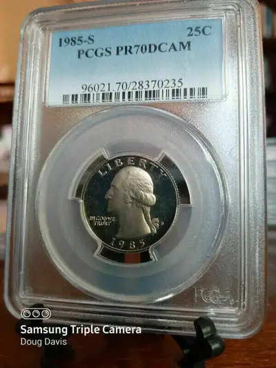 1985-S Washington Quarter PCGS PR70 DCAM Lightly Toned Deep Cam, View more