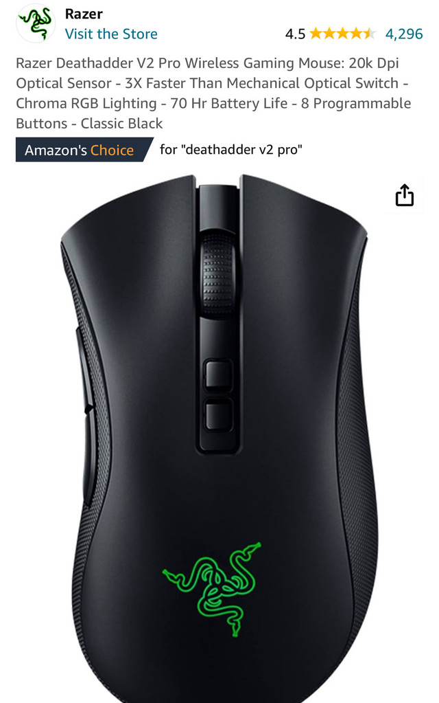 Deathadder V2 Pro Wireless Mouse in Mice, Keyboards & Webcams in Strathcona County - Image 4