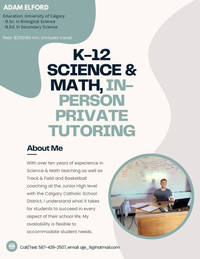 K-12 Science & Math, In-Person Private Tutoring