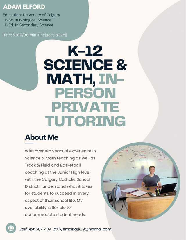 K-12 Science & Math, In-Person Private Tutoring in Tutors & Languages in Calgary