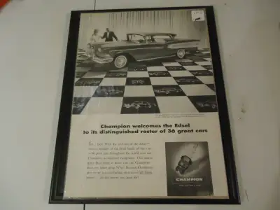 Original 1958 Edsel/ Champion Spark Plugs Magazine Print Ad. Very good Condition. 10" x14".Ad a $ St...