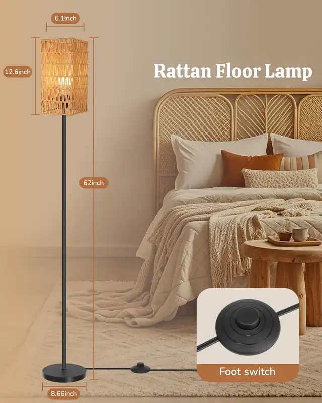 Rattan Floor Lamp for Living Room, 62" Tall Standing Lamp  in Indoor Lighting & Fans in Markham / York Region - Image 5