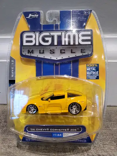 BNIB Item No. 12006 1:64 Jada Bigtime Muscle 2006 Chevrolet Corvette Z06 Yellow Chrome Wheels 2007 R...