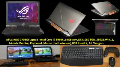Asus G703GI Laptop Core i9 8950K, GTX1080, win11, 24-in Monitor, View more