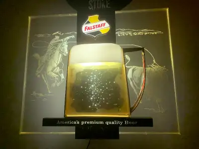 Vintage Falstaff beer bar sign light up Mint condition Cowboy roping a Steer Beautiful Rare Falstaff...