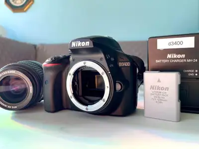 Top mint, 3034 shutter counts, Nikon d3400 DSLR camera + 18-55mm, View more