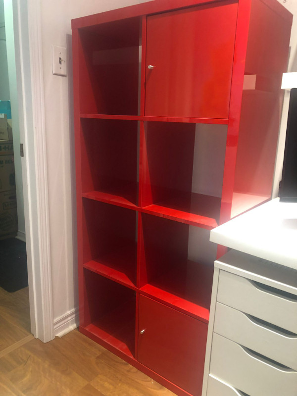 Ikea KALLAX Shelf Unit High Gloss Red Two Doors Bookcases