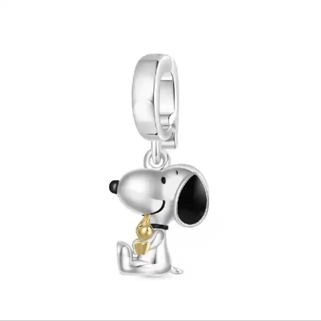 *New* Peanuts Snoopy With Woodstock 925 Sterling Silver Charm