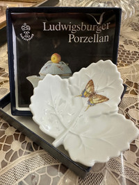 Ludwigsburg PorcelainButterfly on Leaf Dish with Original Box
