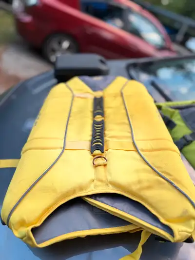 This is a XXL dog life jacket, was used for a boarder collie guest onboard my boat. This jacket has...