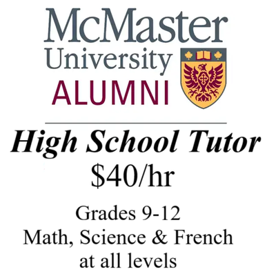 High School Tutor for all math, science, french courses!, View more