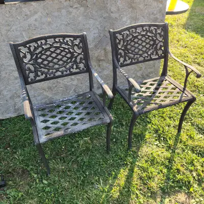 2 wide cast aluminum chairs patio outside, View more