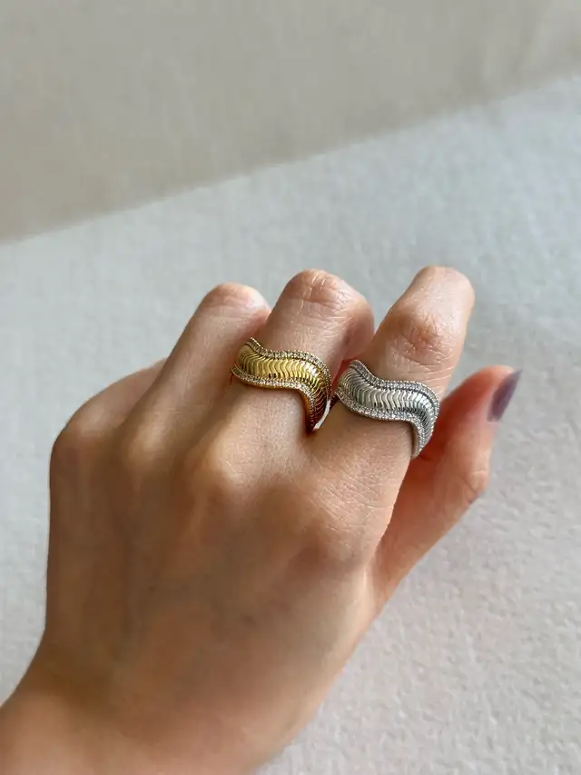 18k Gold or Rhodium Plated Textured Band Ring – Wide Statement R63654760201089121