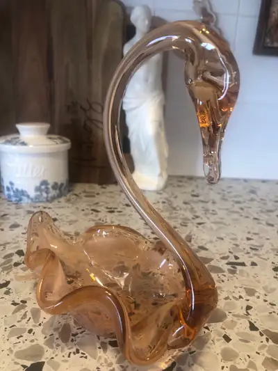 Vintage Hand Blown Art Glass - Swan Dish, View more