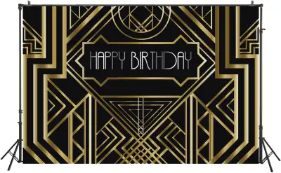 2 x 7x5ft The Great Gatsby & Happy Birthday Photography Backdrop Roaring 1920's Themed Background Bo...