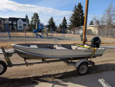 The boat is a 2021 12' Smokercraft, the 4 stroke 9.9 HP is a 2009 and starts easily and runs perfect...