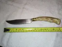 Vintage Hand Forged Fixed Blade Knife with Brass and Stag Handle