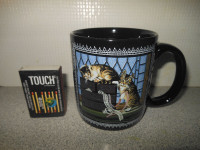 Black Mug 2 Cats in Lacy Window Giftcraft Sue Wall 1996