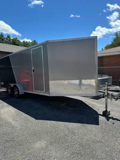 This is a 2020 Pace all aluminum 7x23 enclosed trailer, perfect for hauling your snowmobiles with it...