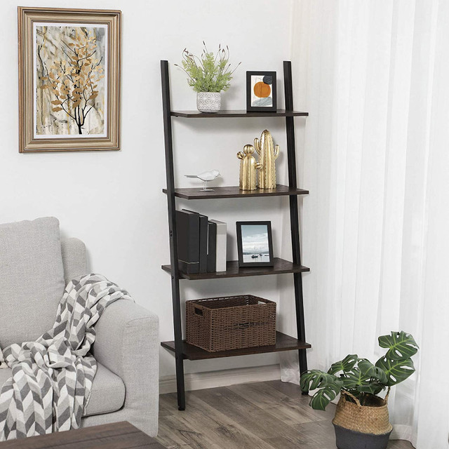 VASAGLE Ladder Shelf 4Tier Bookshelf Rustic Dark Brown Bookcases