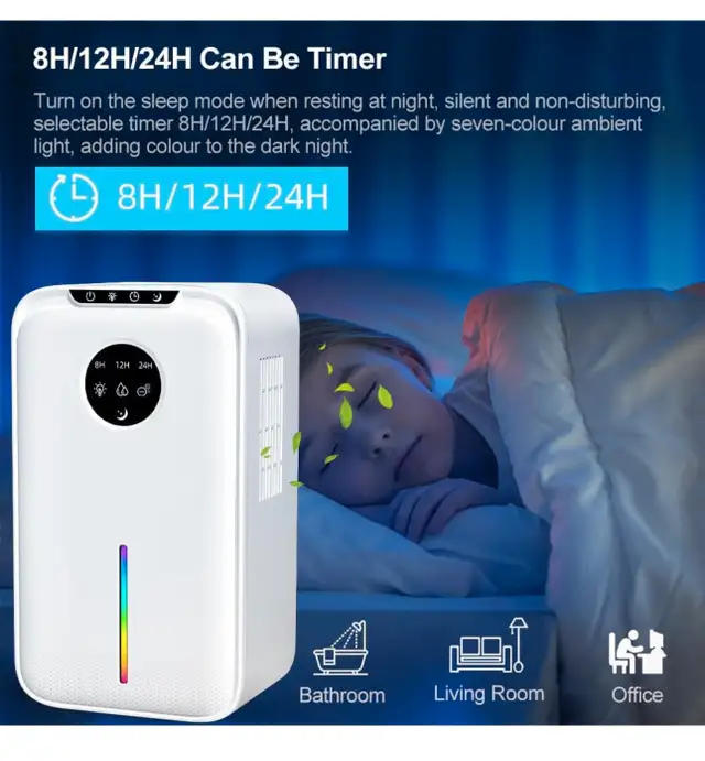 1L/Day Small Dehumidifier with LED Display, Timer, 2.5L Water Ta in Home Décor & Accents in Ottawa - Image 9