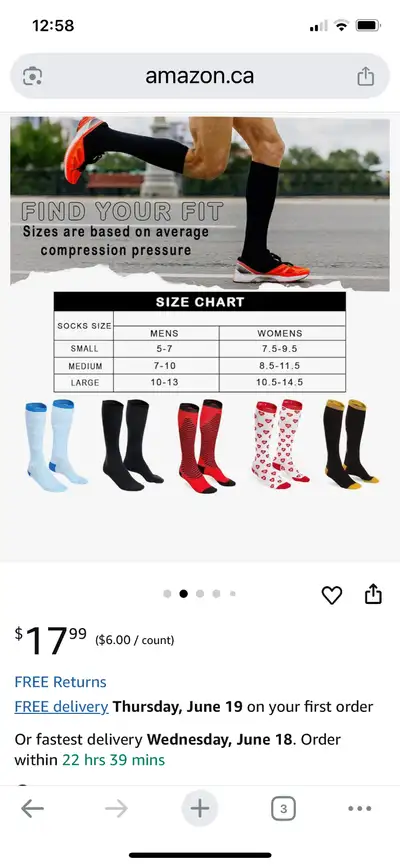 COMPRESSION SOCKS SML and MED ONLY $6.00/box of 3, View more