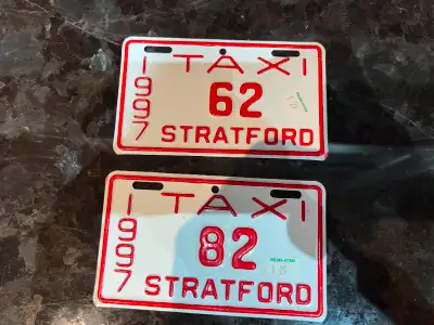 2 STRATFORD TAXI LICENSE PLATES NEVER USED 1997, View more