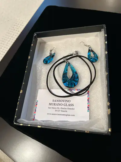 Murano Hand blown glass earrings & Necklace  from Venice Italy, View more