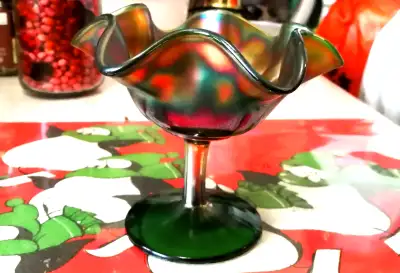 Vintage Carnival Glass vase, View more