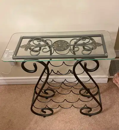 Glass and Metal Wine Rack and Table For Sale, View more