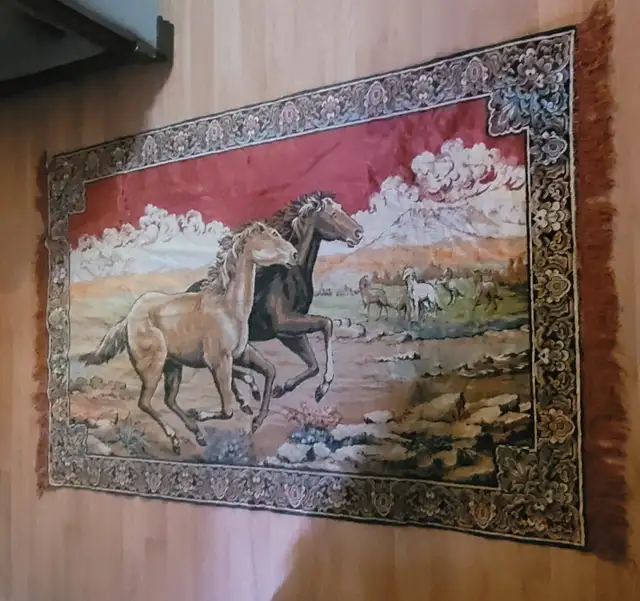 Vintage wool farm rug - Horse tapastery - Shaggy Bissell sweeper in Arts & Collectibles in Red Deer - Image 3