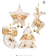4 Pcs Christmas Wooden Ornaments Colorful Star Sock Deer Xmas