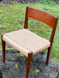 Two Teak Pia Chairs with freshly woven laced Danish Cord seats -