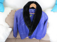 PURPLE DANIER SOFT LEATHER JACKET WITH REAL FUR COLLAR